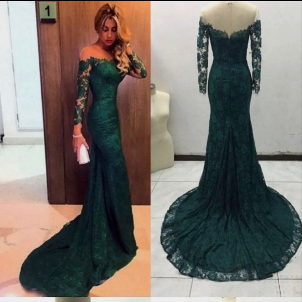 Emerald green lace dress